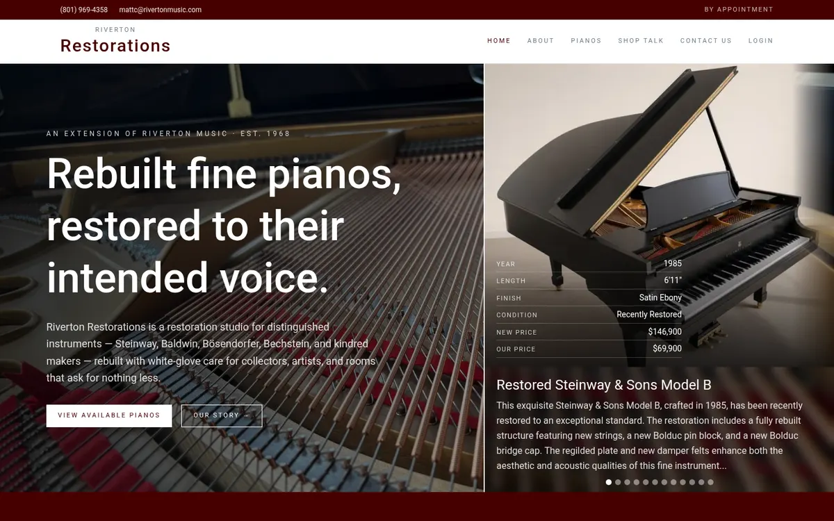 Riverton Restorations website on desktop