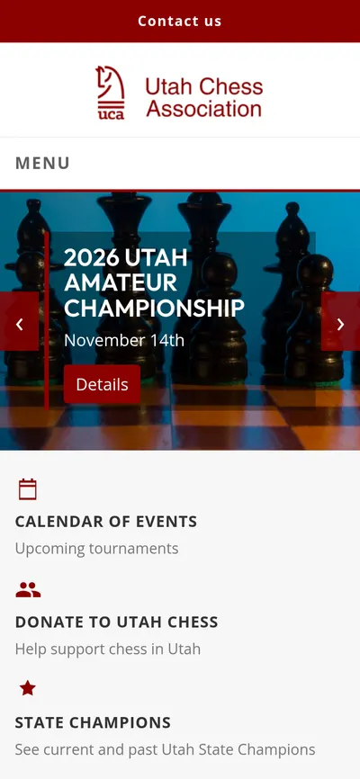 Utah Chess Association website on mobile